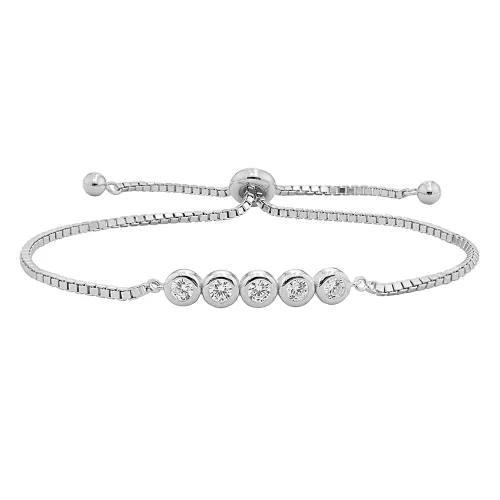 5.3g Silver Bracelet Ladies - Rub Over Cz Pull Style Bracelet 